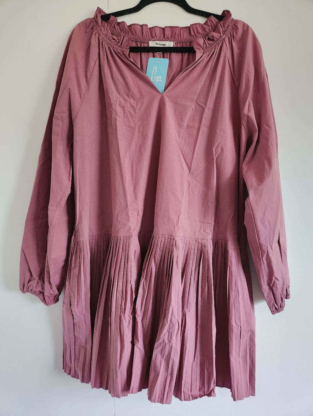 NWT Lalavon Pink Pleated Mini Dress Long Sleeve Babydoll Size Small